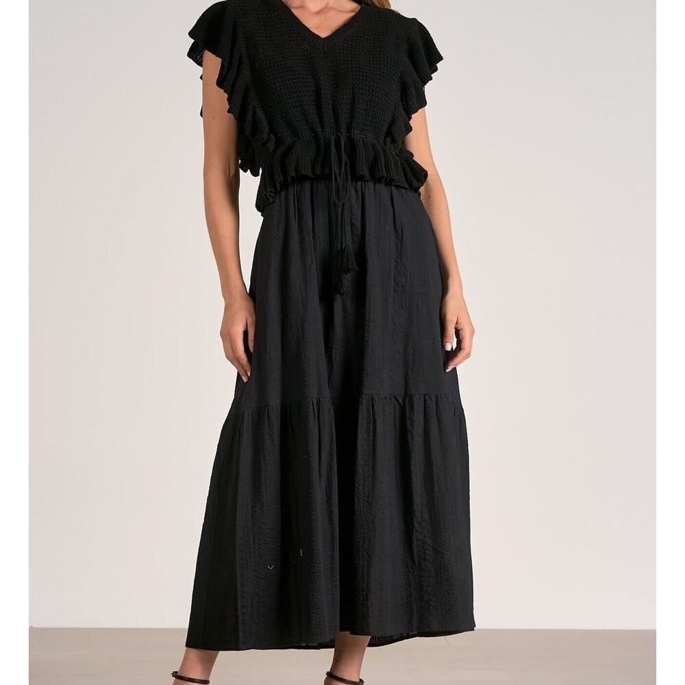 Elan The Aurora Dress Black Midi Dress w/Black over sweater vest Size S - Picture 2 of 16